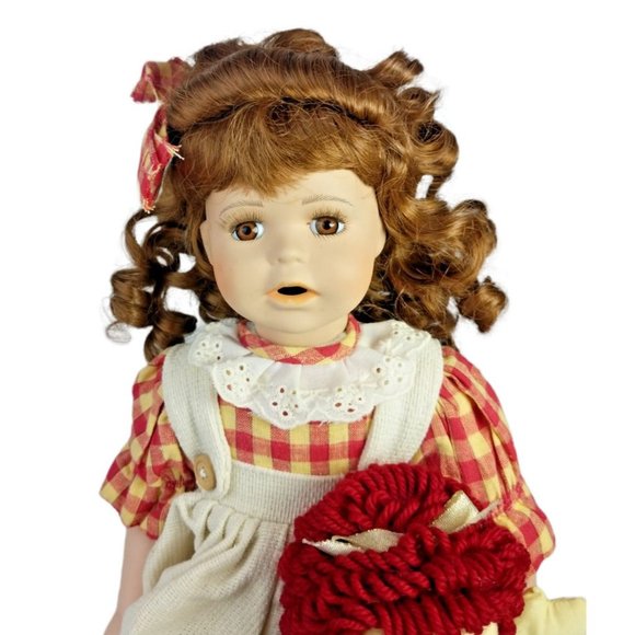 TL Toys Raggedy Ann Porcelain Doll with Stuffed Doll 16 inch Bisque Porcelain - Picture 2 of 9